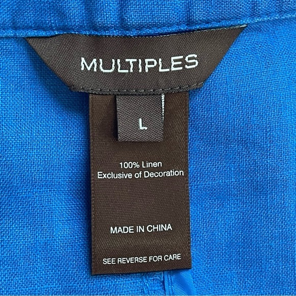 Multiples | Royal Blue Ruffle Linen Open Blazer - Picture 6 of 7